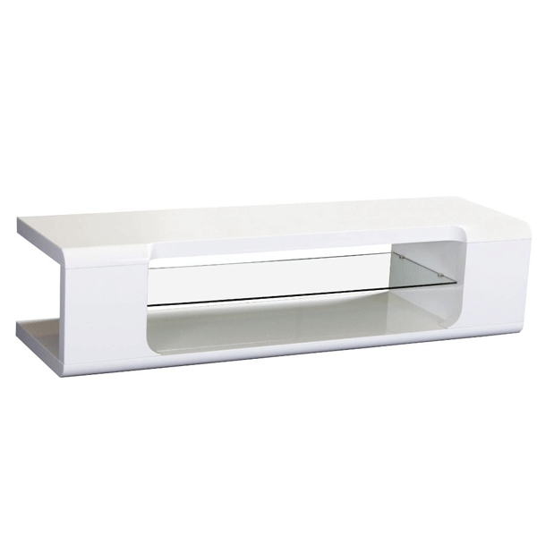 Longmont TV Unit High Gloss Stylish Entertainment with Central Glass Display - White - Sigrid Mills