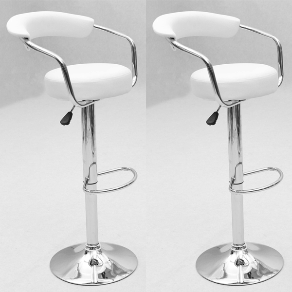 Rochdale Chrome Bar Stool Pair with Adjustable Features - White - Sigrid Mills