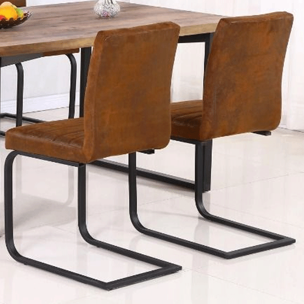 Helston Fabric Dining Chairs Set of 4 - Brown with Black Metal Legs - Sigrid Mills