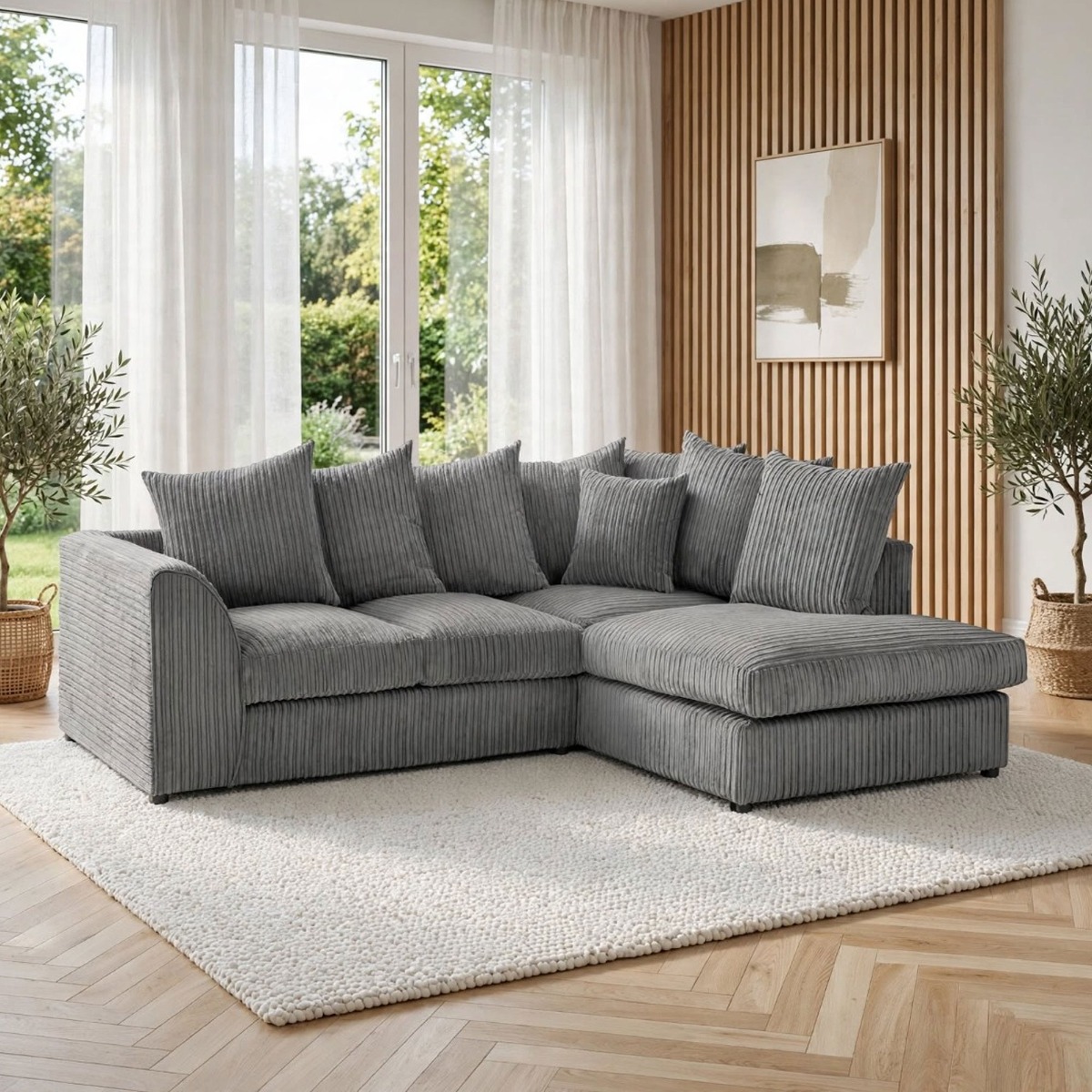 DAVIS Jumbo Cord Scatterback Corner Sofa - Right Hand Facing - Grey