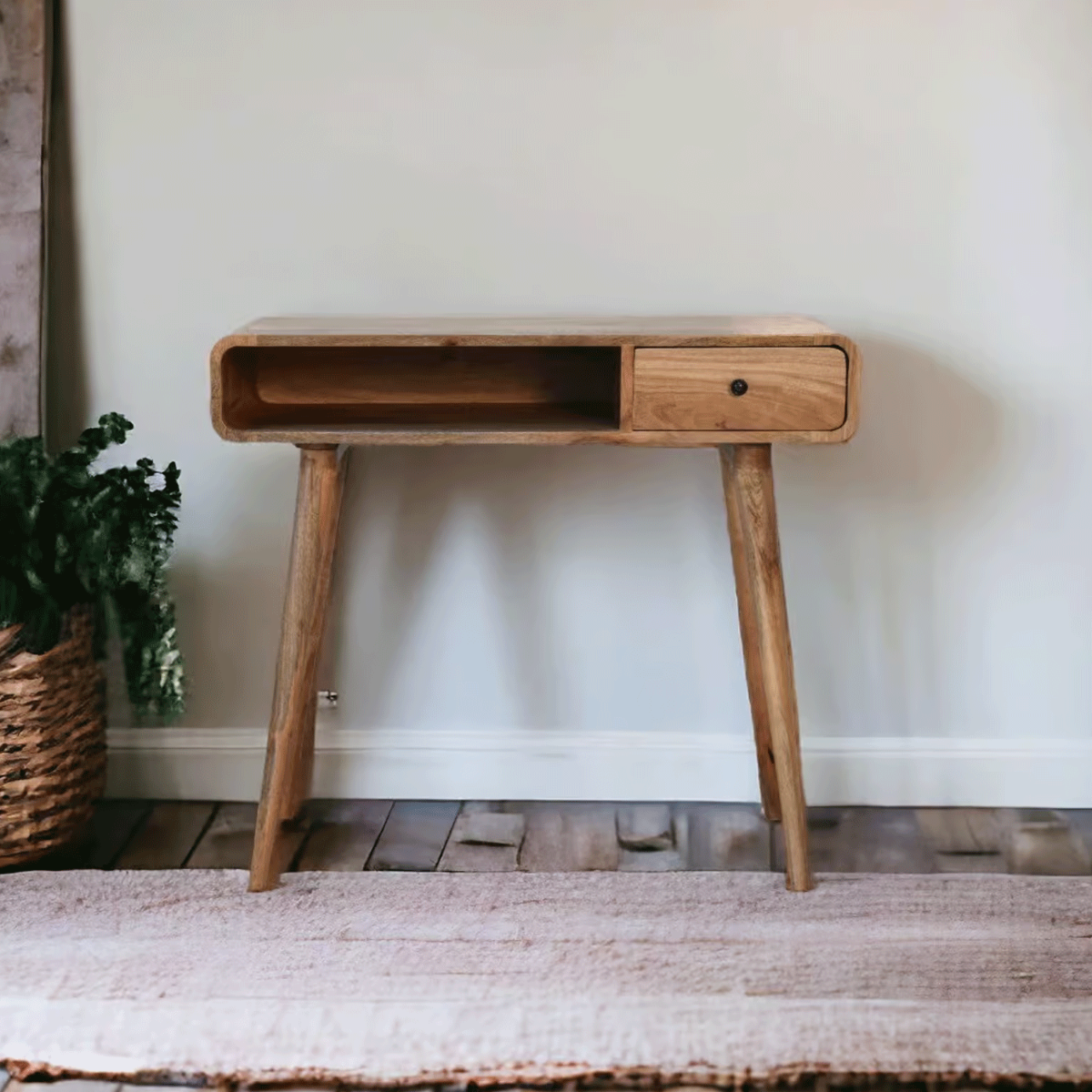 Crossett Oak-ish Writing Desk Crafted from Solid Mango Wood - Curved - Beasley & Sons