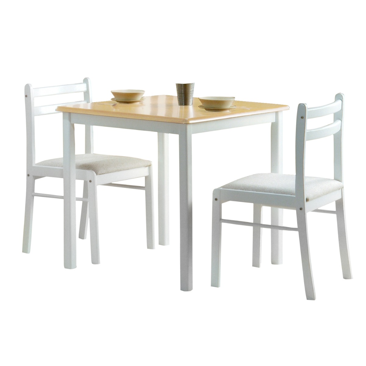 Gretna Natural White Solid Rubberwood Dining Table and 2 Chairs Set - Sigrid Mills