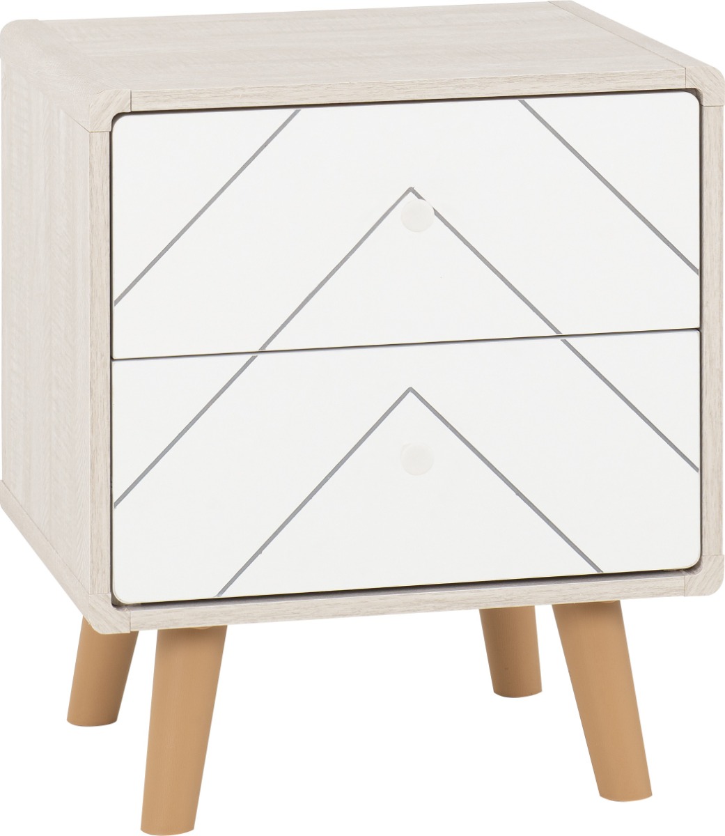 Dixie 2 Drawer Bedside - Dusty Grey White - Budget Deals