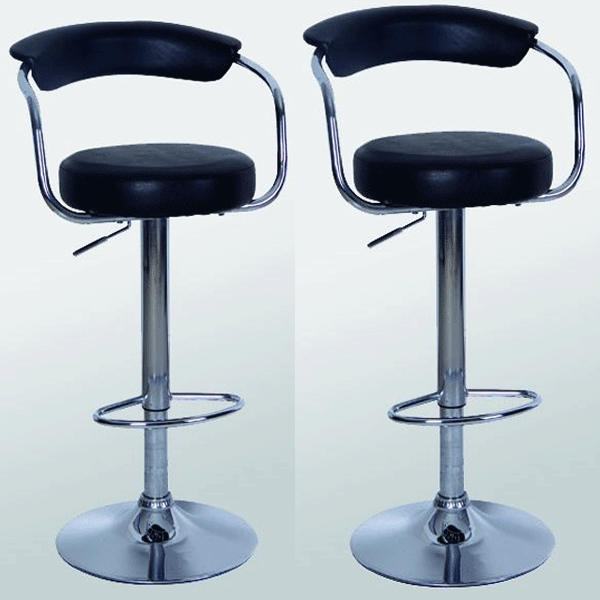 Rochdale Chrome Bar Stool Pair with Adjustable Features - Black - Sigrid Mills