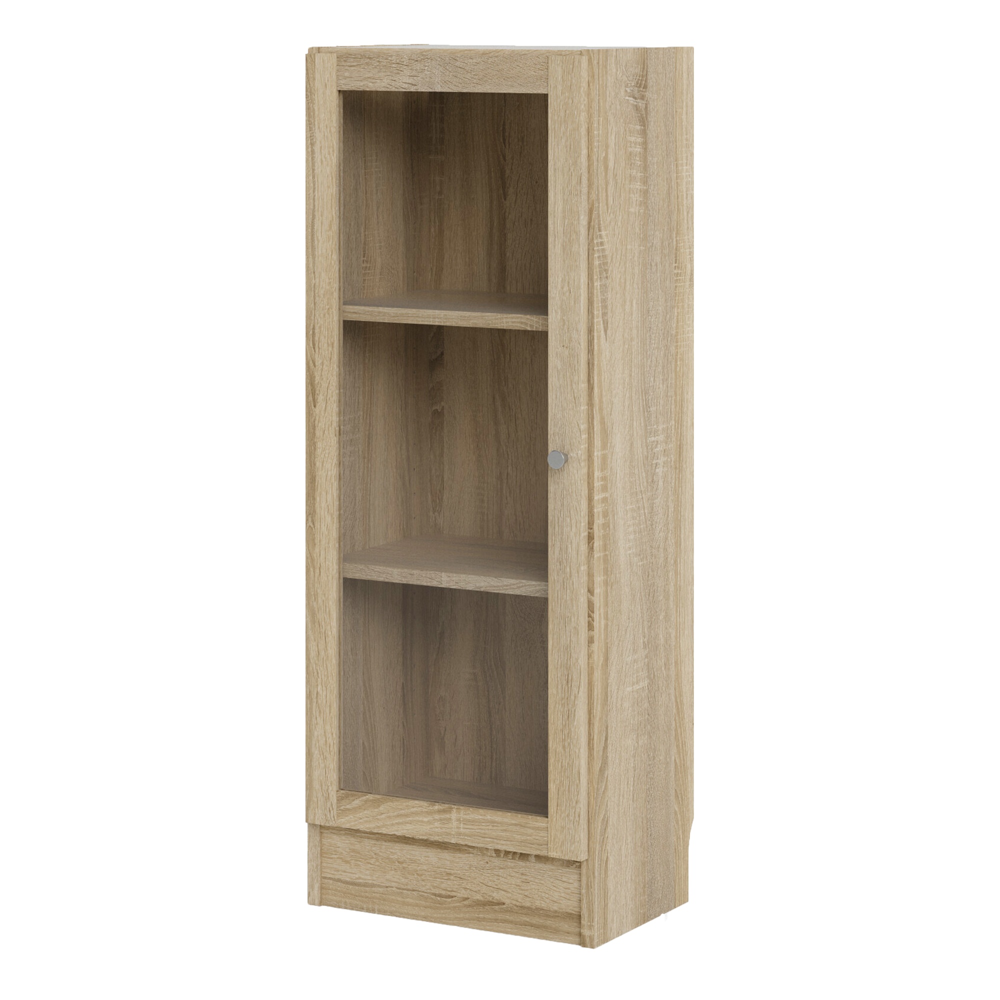 WRAYNE Low Narrow Display Cabinet with 2 Shelves and Glass Door - Oak - Rosalind Collection