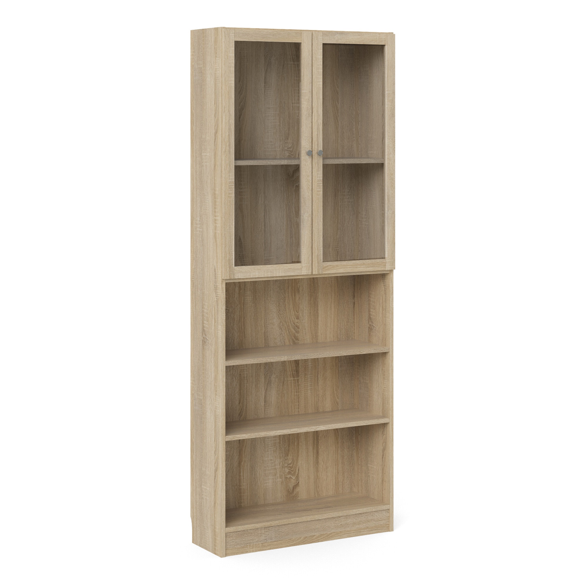 WRAYNE Tall Wide Display Cabinet with 4 Shelves and 2 Glass Doors - Oak - Rosalind Collection