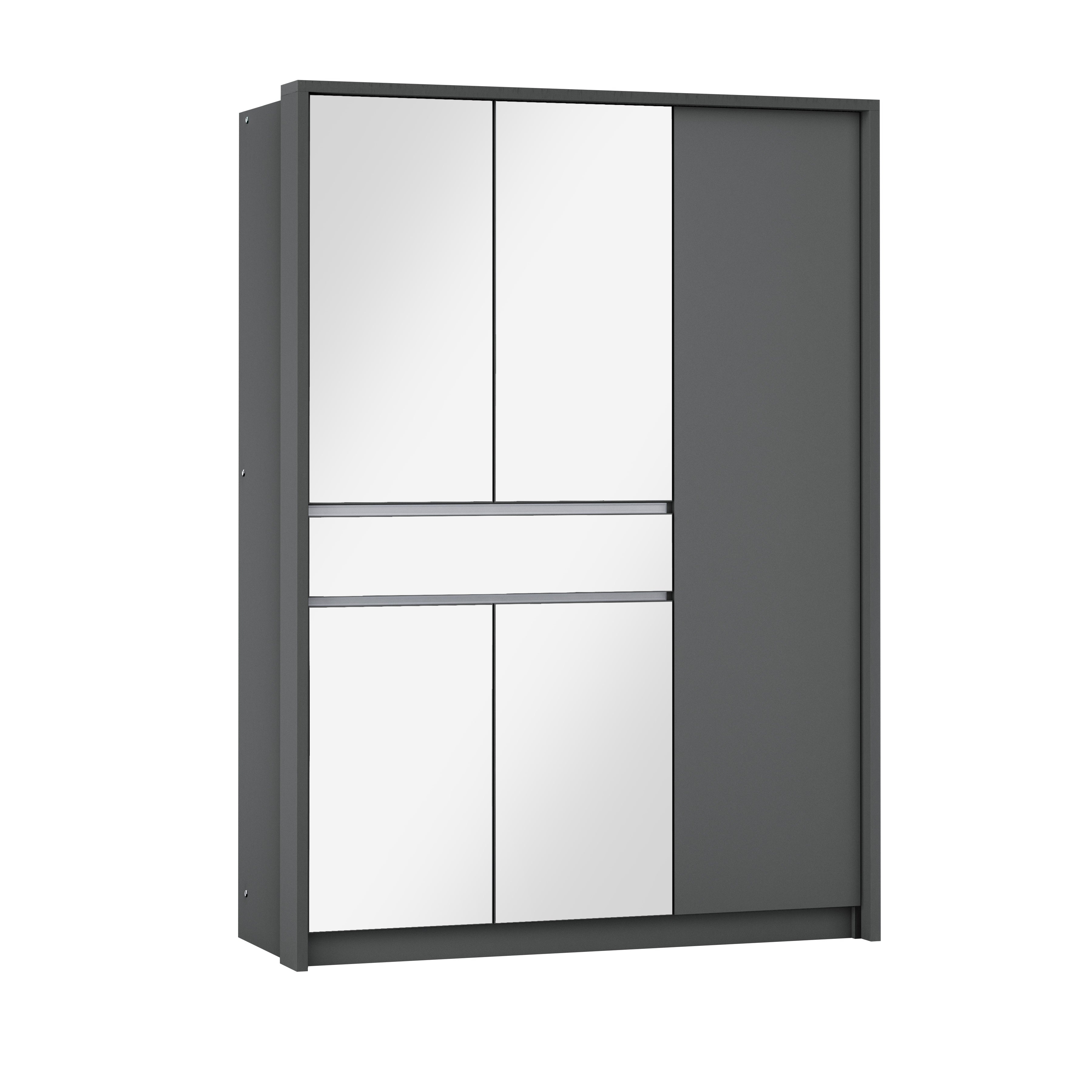 WAVERLEY 5 Door Mirrored Wardrobe with 1 Drawer Grey - 151cm - Avellino & Wells
