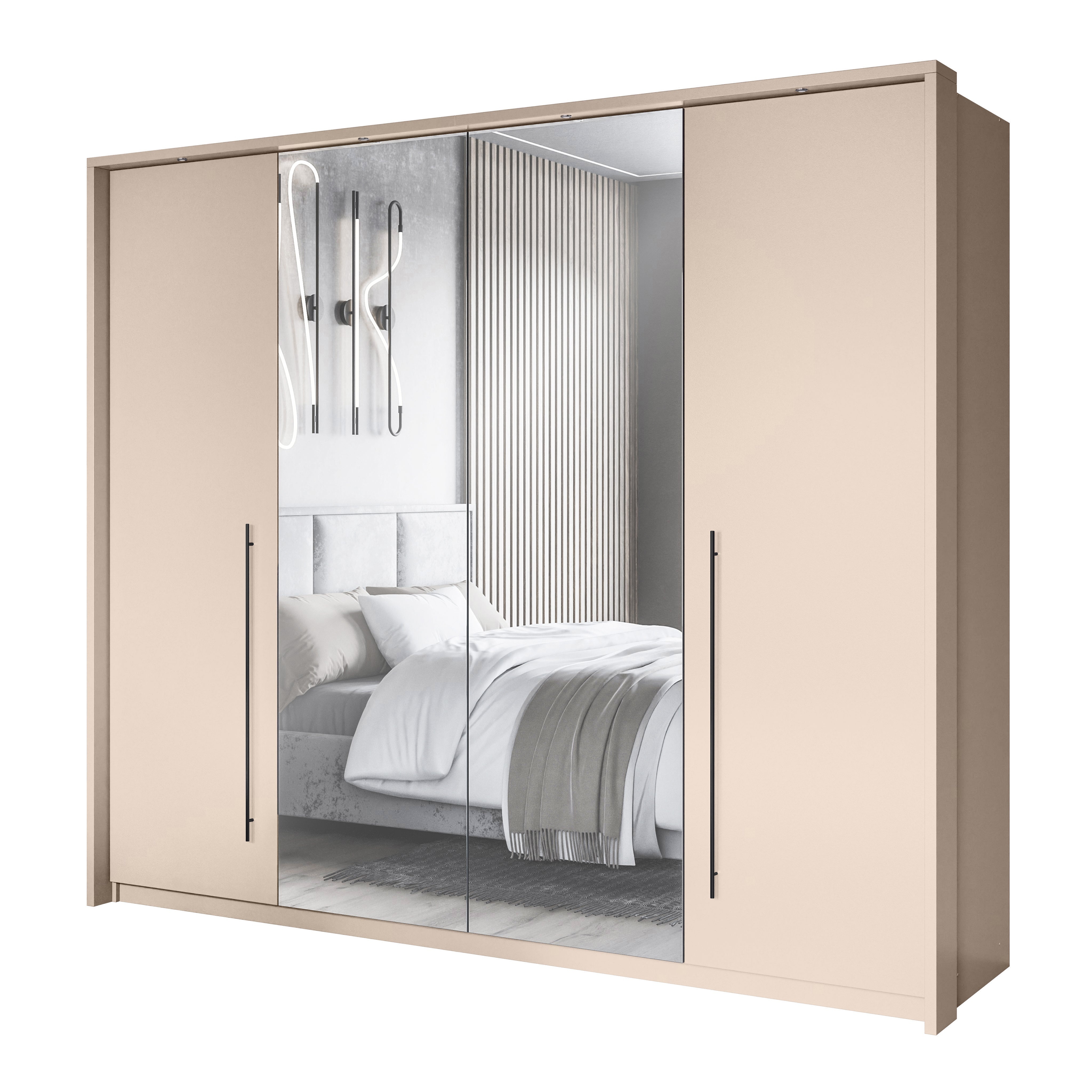 SAVIRA 4 Door Mirrored Sliding Wardrobe Beige - 255cm - Avellino & Wells