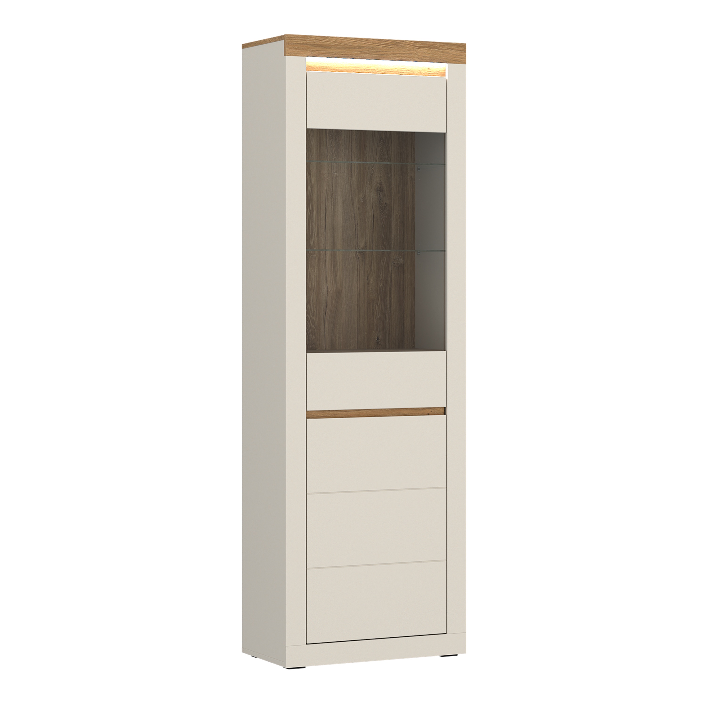 NAXTON Tall Display Cabinet with 1 Door - Cashmere with Stone Oak - Rosalind Collection