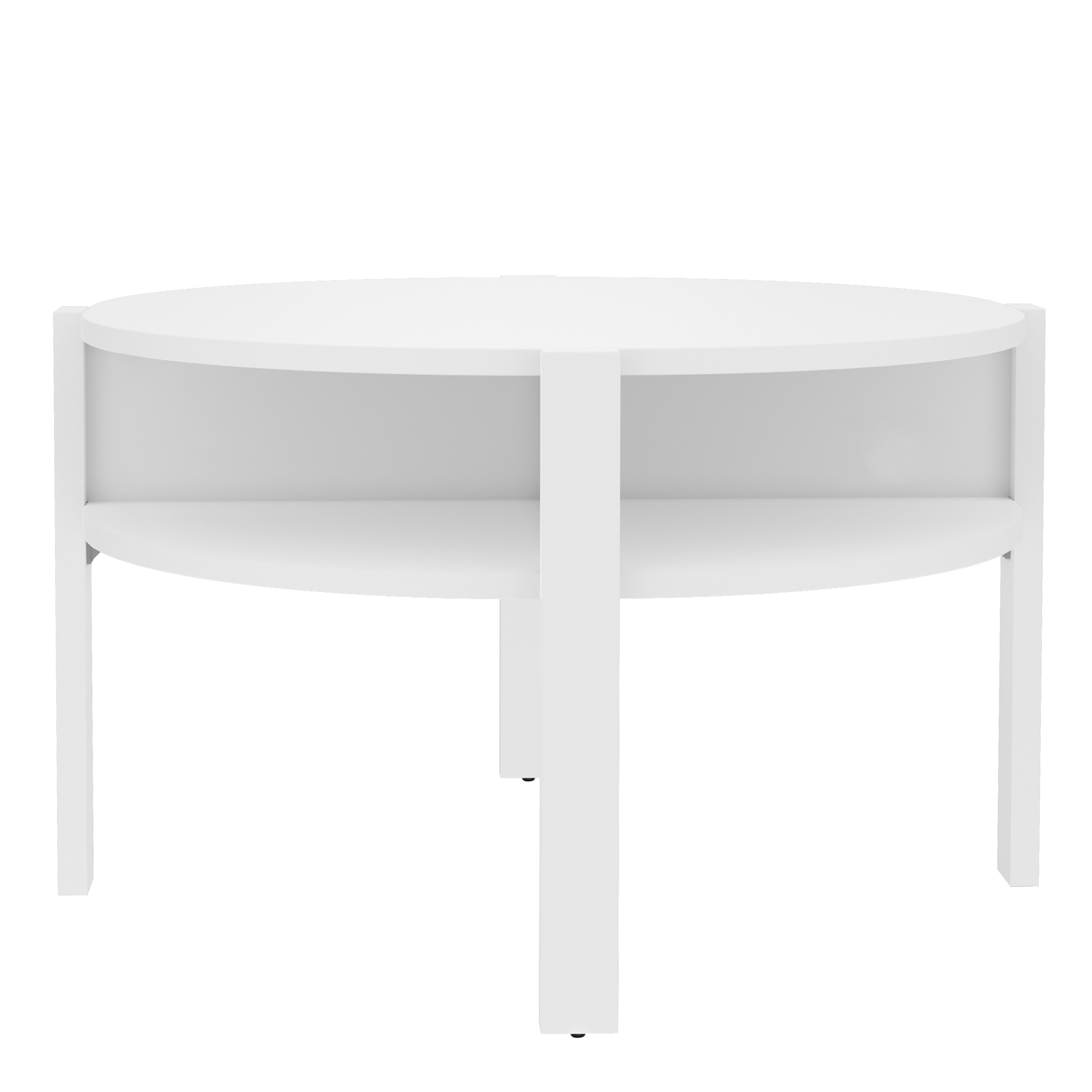 BAHARO Round Coffee Table with Open Shelf - White - Rosalind Collection