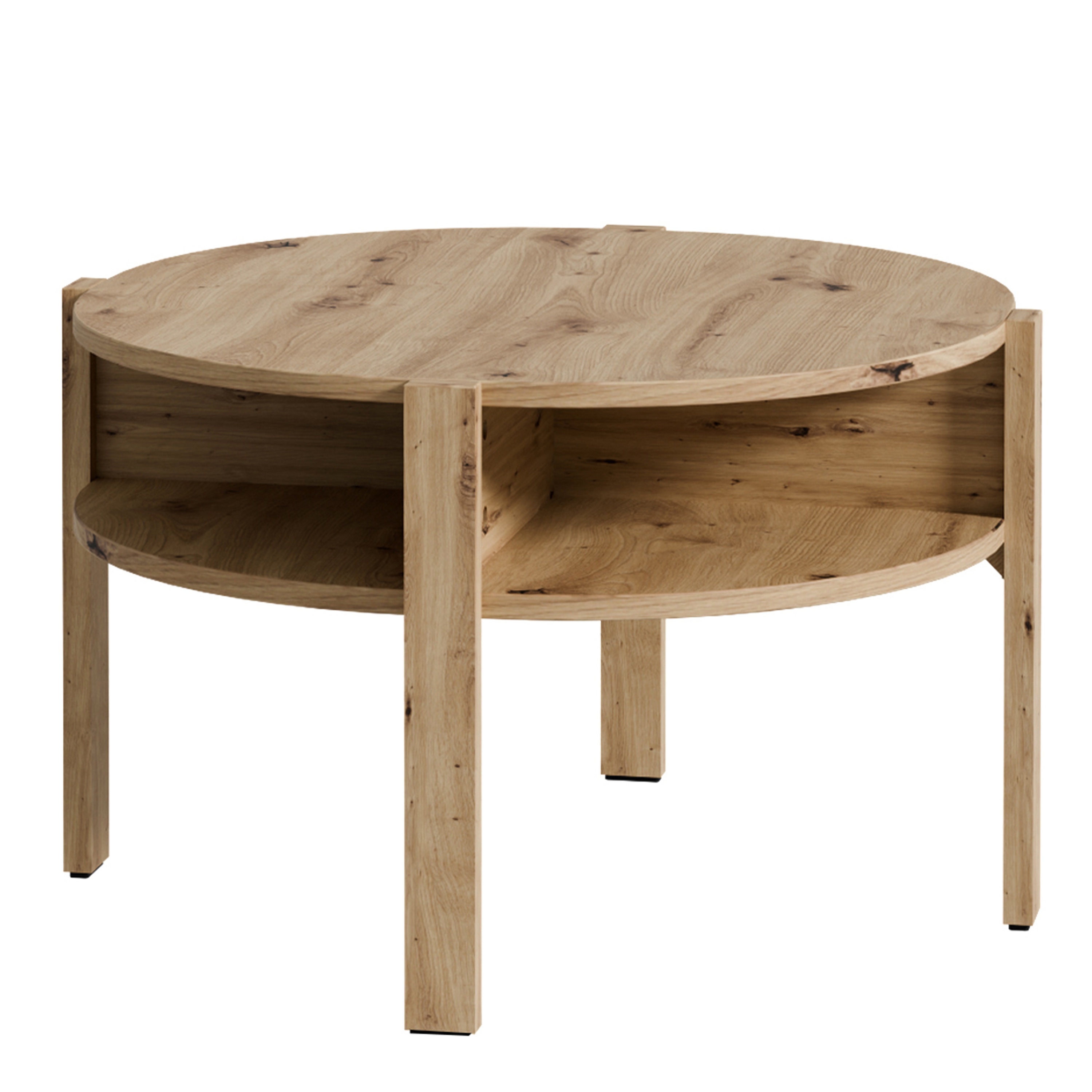 BAHARO Round Coffee Table with Open Shelf - Artisan Oak