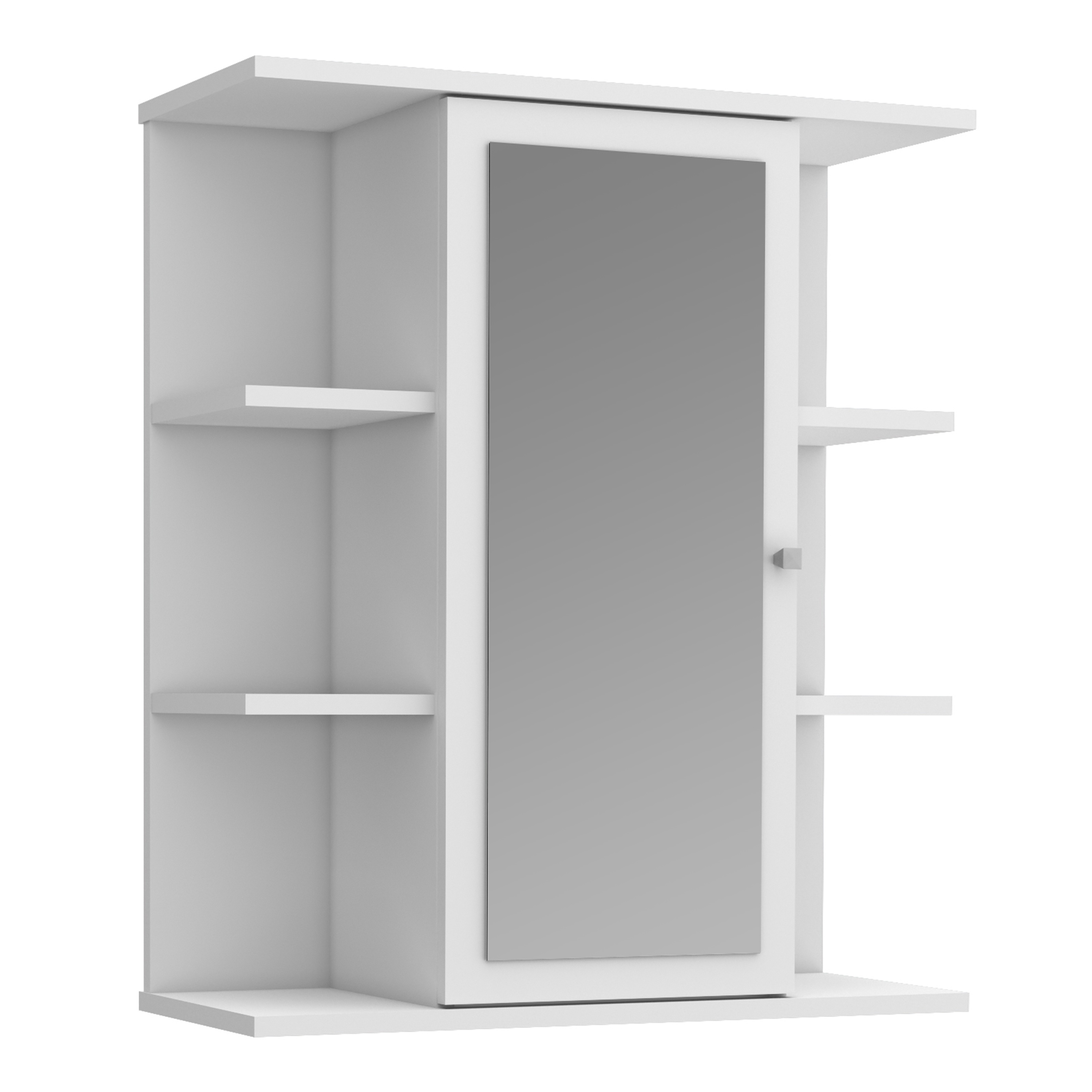 IPSWICK Hanging Bathroom Mirror Cabinet with 1 Mirrored Door, 6 Shelves and Silver Handle - White - Rosalind Collection