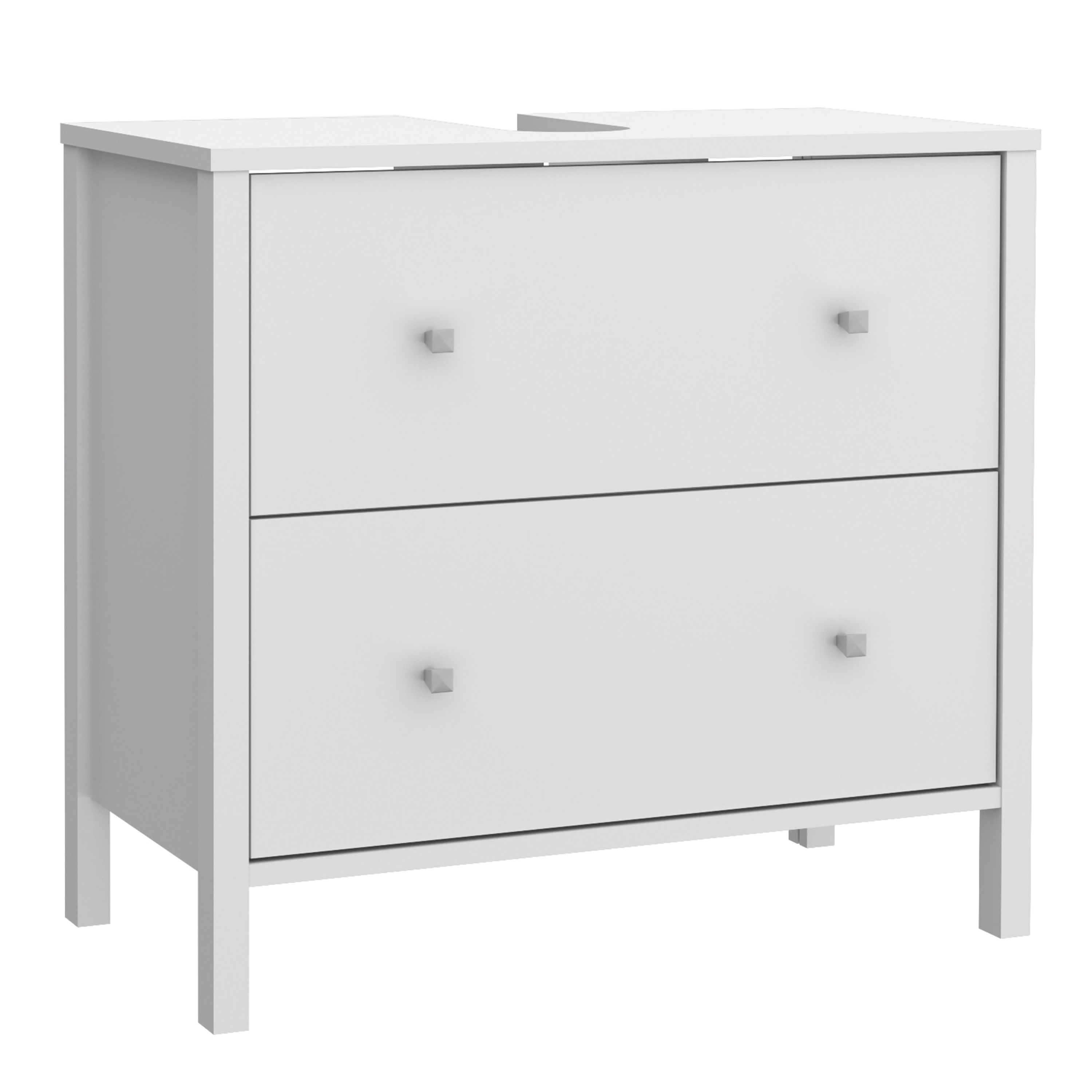 IPSWICK Under Sink Bathroom Vanity Unit with 2 Drawers and Silver Handles - White - Rosalind Collection