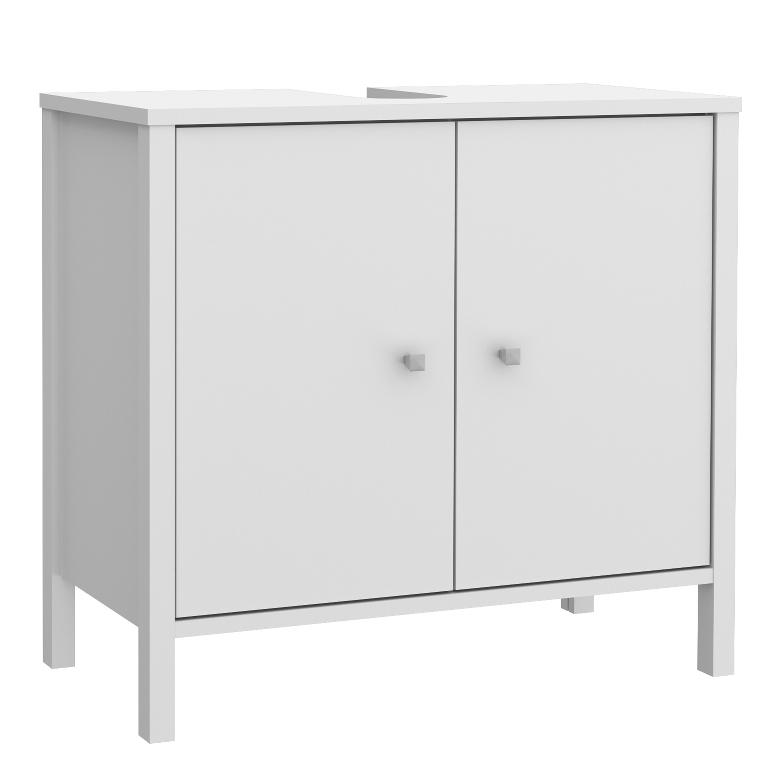IPSWICK Under Sink Bathroom Vanity Unit with 2 Doors and Silver Handles - White - Rosalind Collection