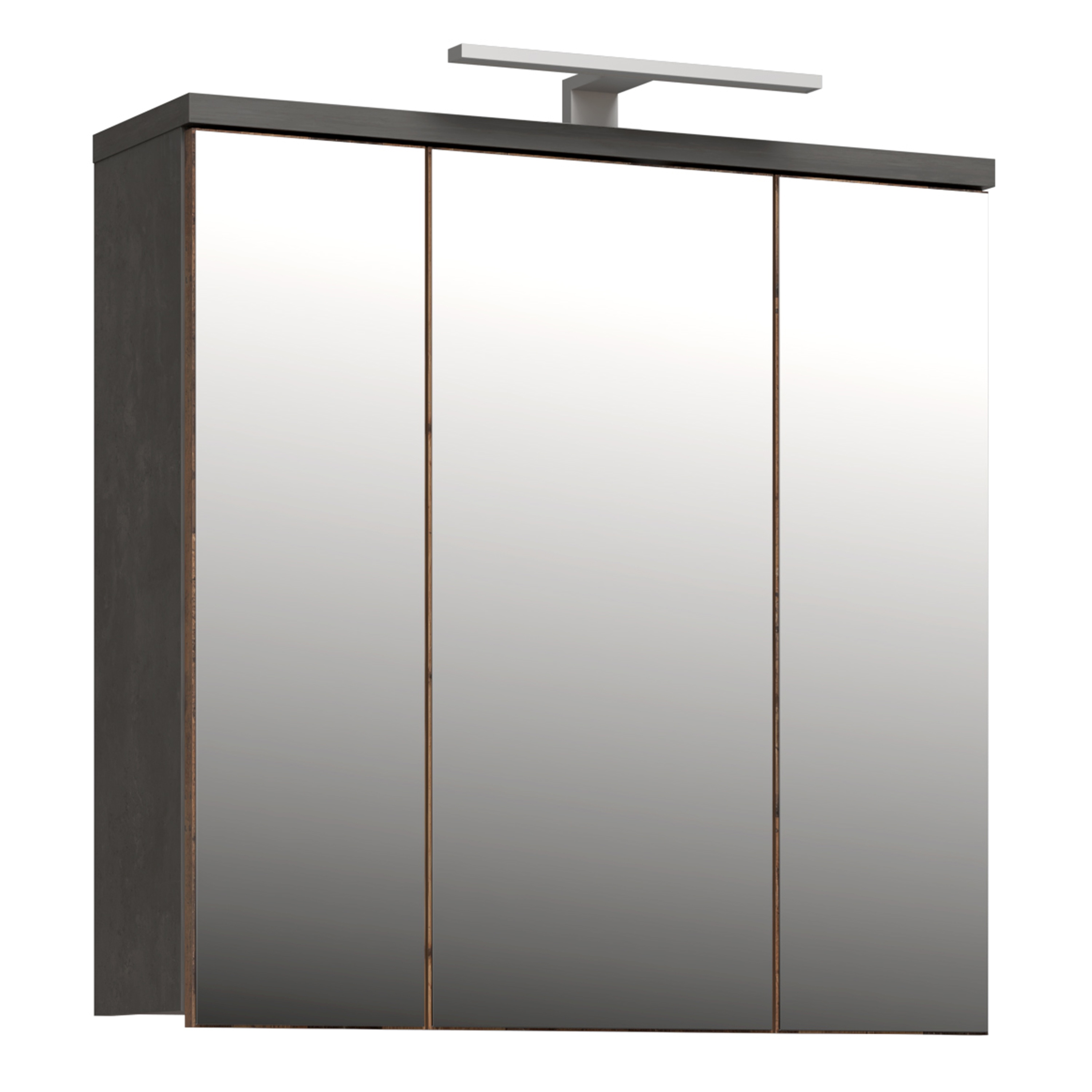 VERDON 3 Door Bathroom Mirror Cabinet with Integrated LED Lighting - Walnut with Dark Grey - Rosalind Collection