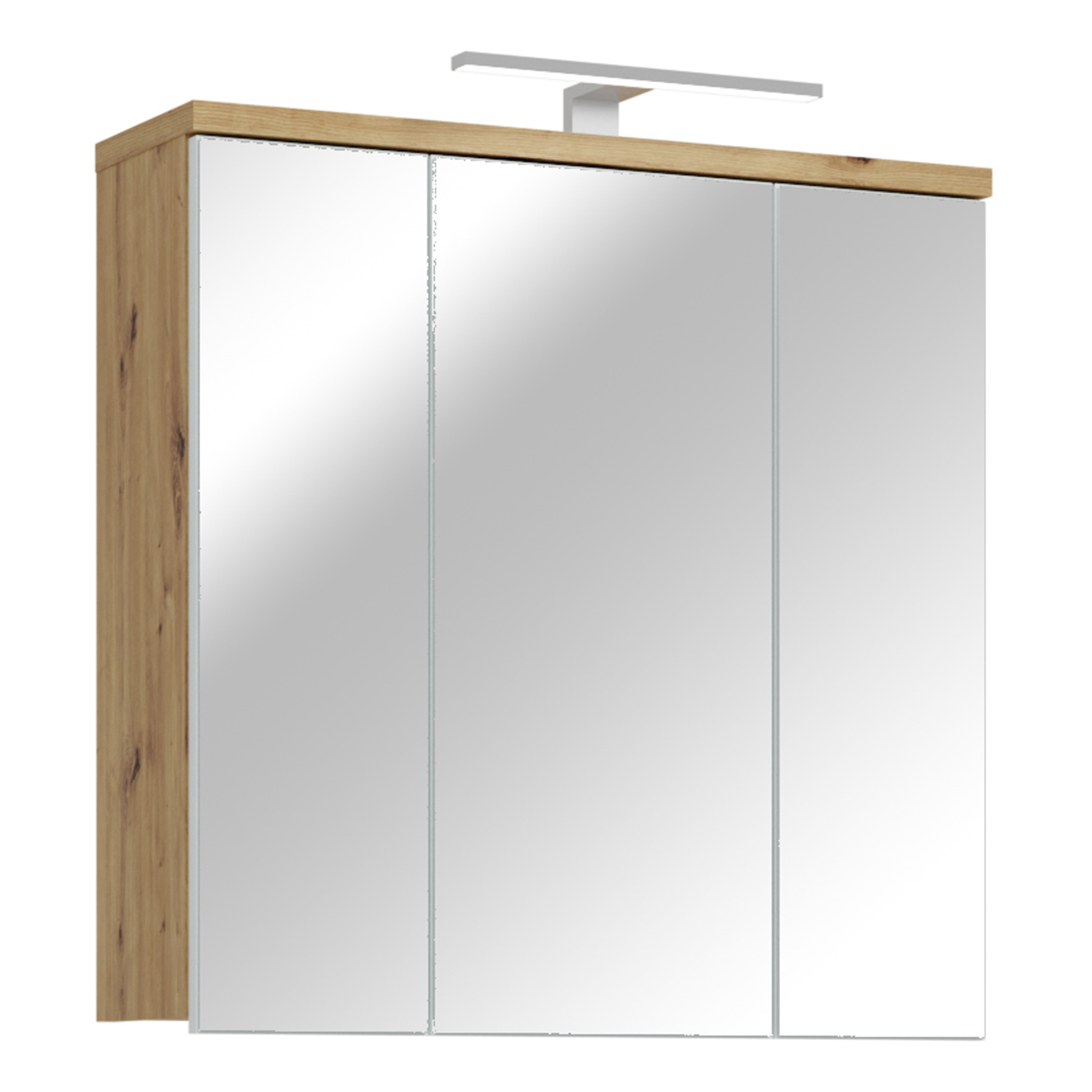VERDON 3 Door Bathroom Mirror Cabinet with Integrated LED Lighting - Artisan Oak with Light Grey - Rosalind Collection