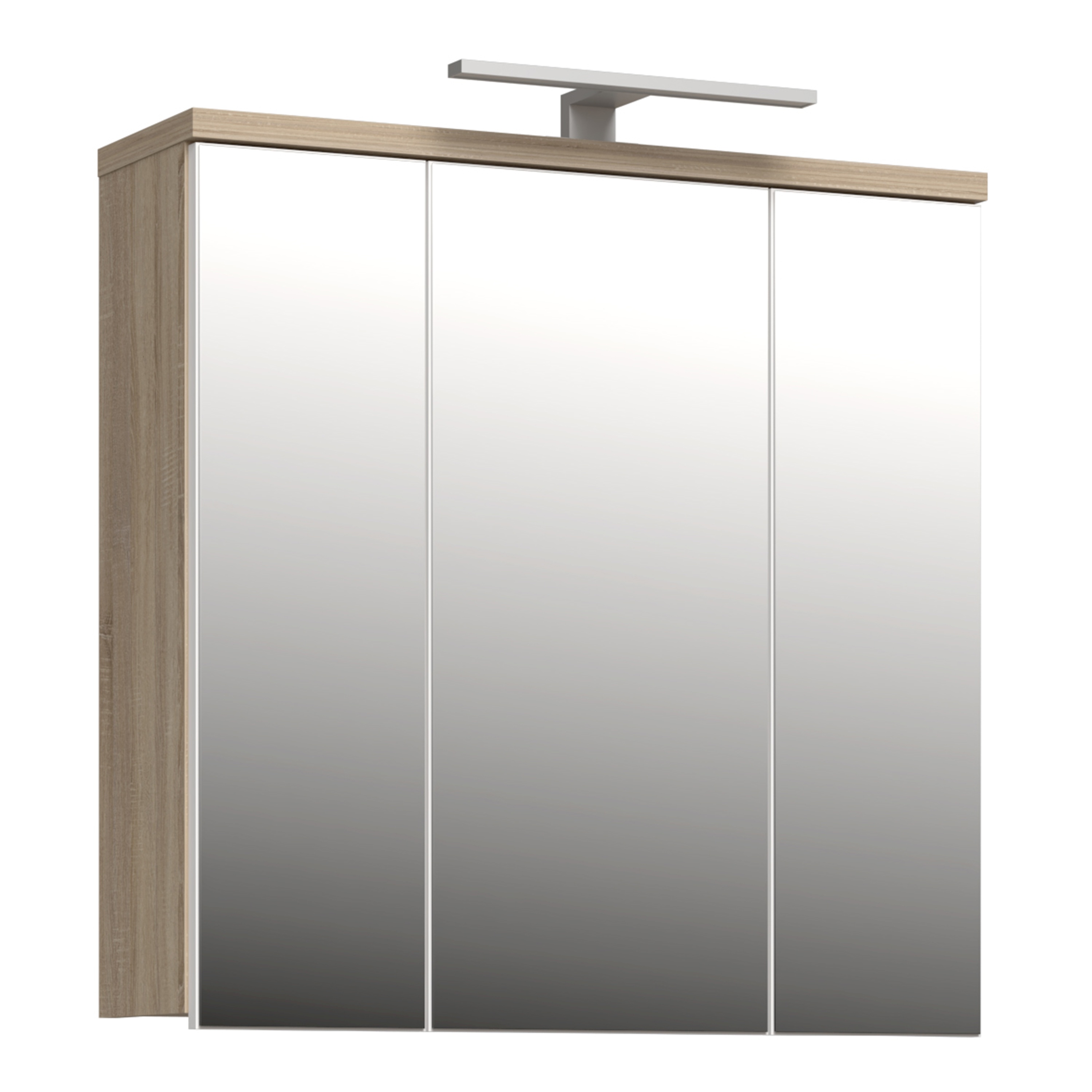 VERDON 3 Door Bathroom Mirror Cabinet with Integrated LED Lighting - Sonoma Oak with White Gloss - Rosalind Collection