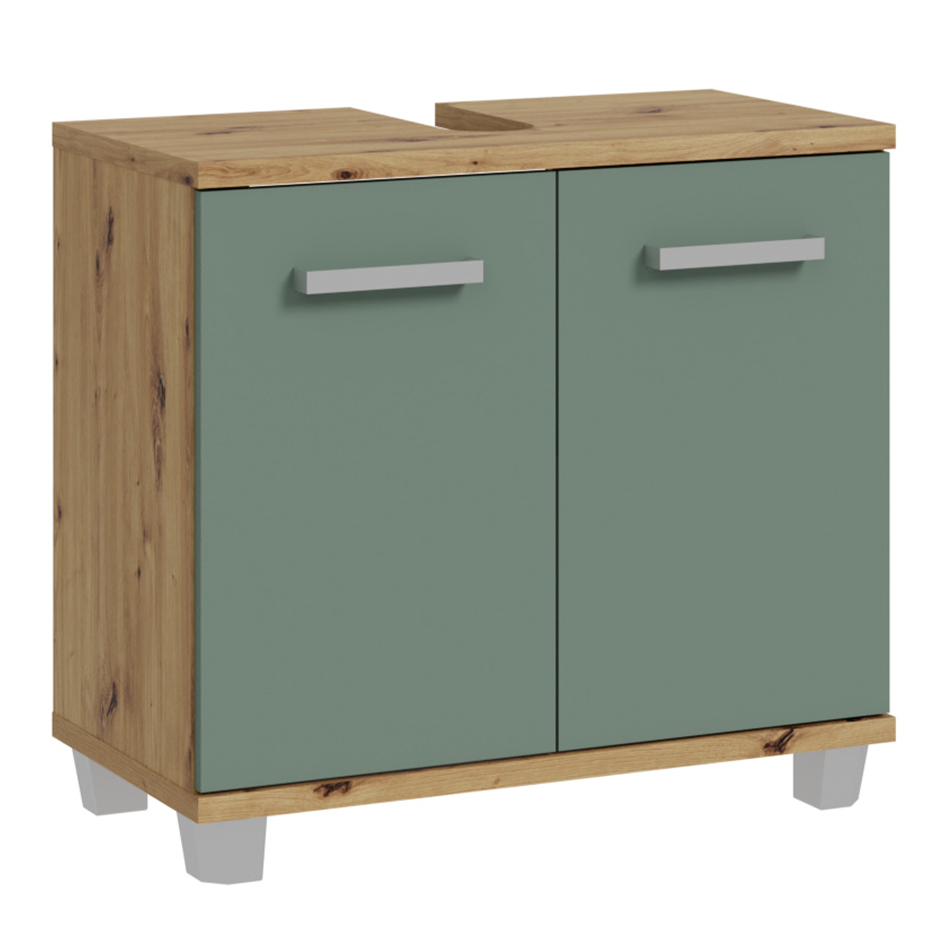 VERDON Under Sink Bathroom Vanity Unit with 2 Doors - Artisan Oak with Sage Green - Rosalind Collection