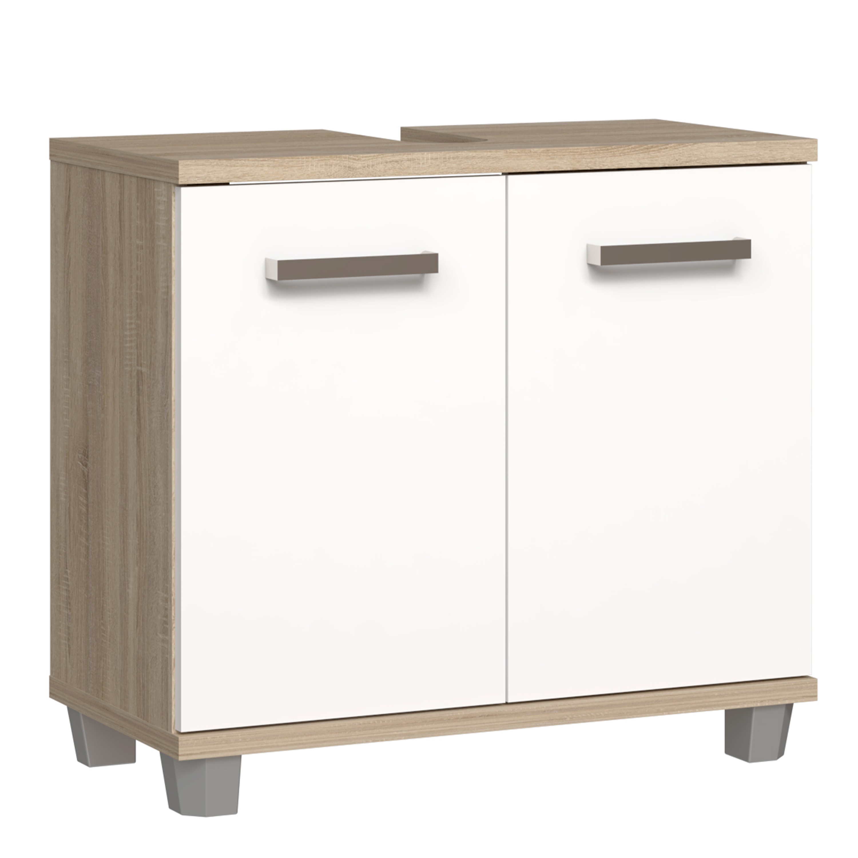 VERDON Under Sink Bathroom Vanity Unit with 2 Doors - Sonoma Oak with White High Gloss - Rosalind Collection