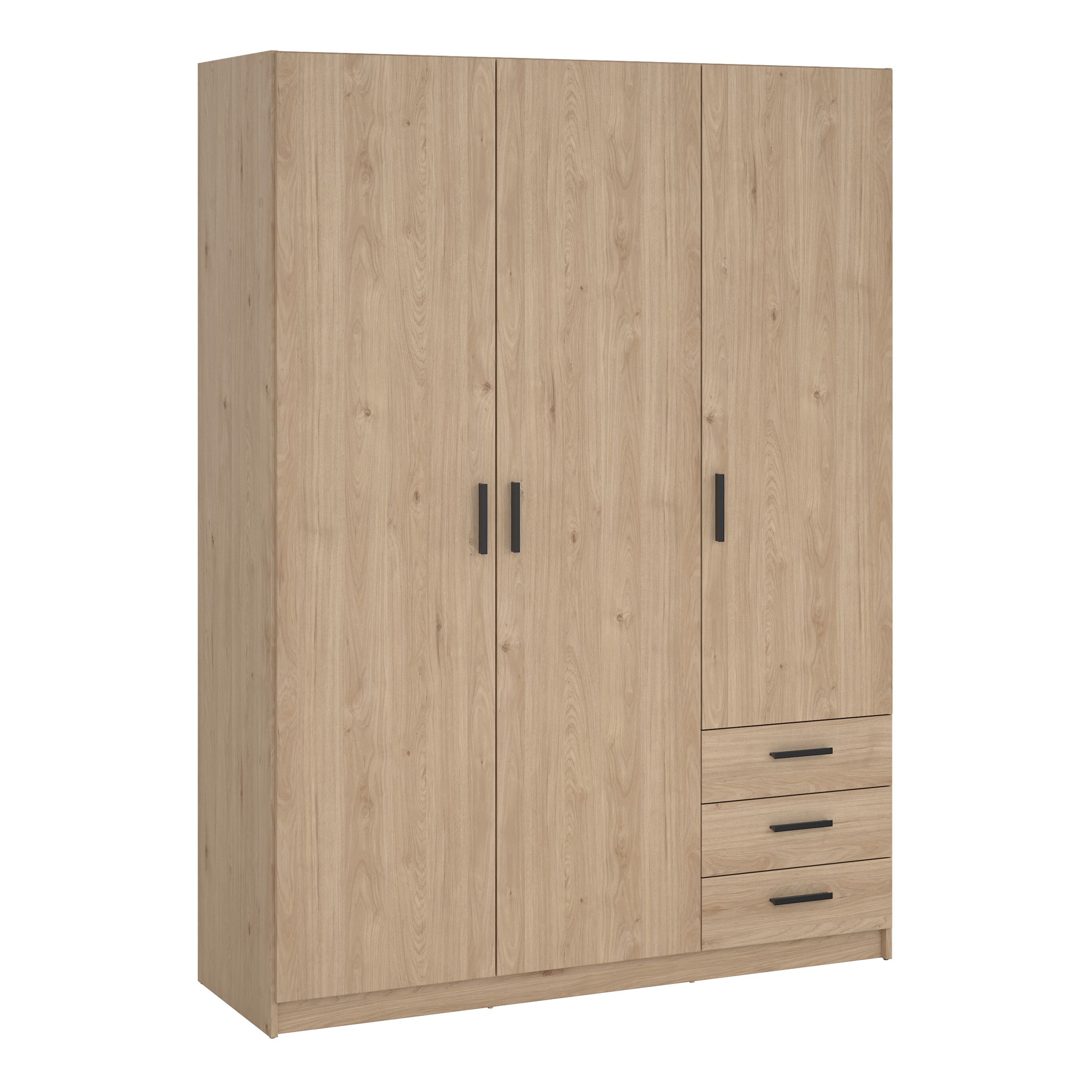VELOCI 3 Door Wardrobe with 3 Drawers Oak - 147cm - Rosalind Collection