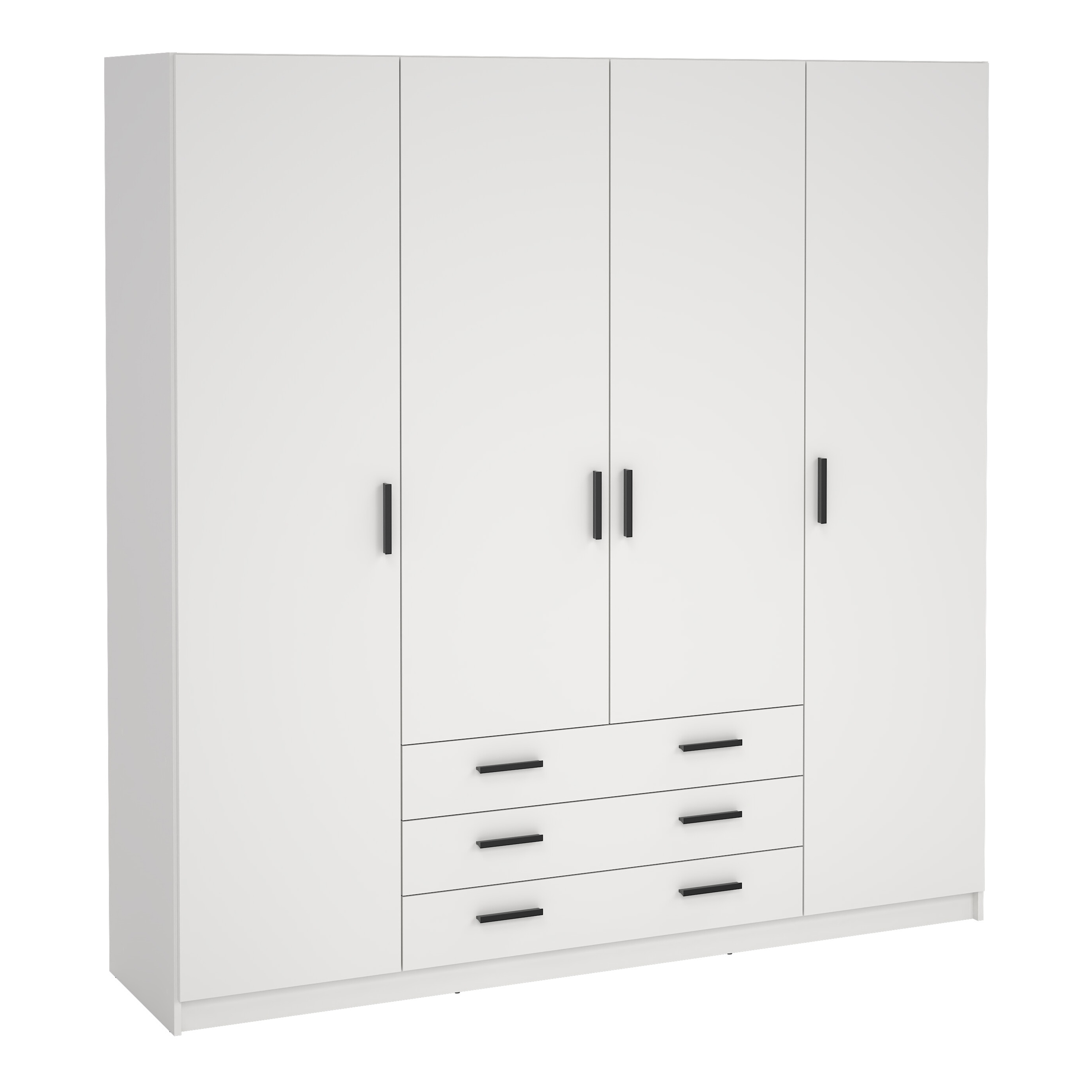 VELOCI 4 Door Wardrobe with 3 Drawers White - 196cm - Rosalind Collection