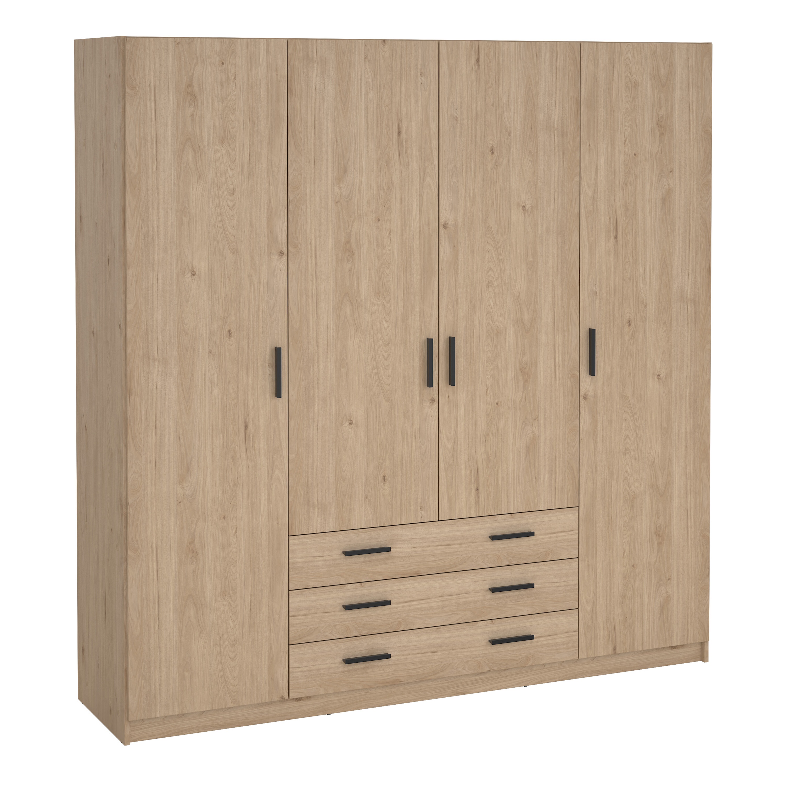 VELOCI 4 Door Wardrobe with 3 Drawers Oak - 196cm - Rosalind Collection