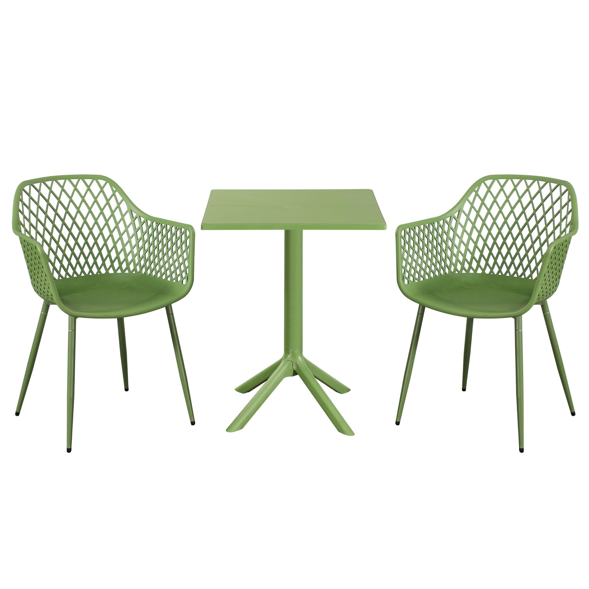 RAVINA 3 Piece Garden Bistro Set - Lattice Armchairs and Square Table - Moss Green