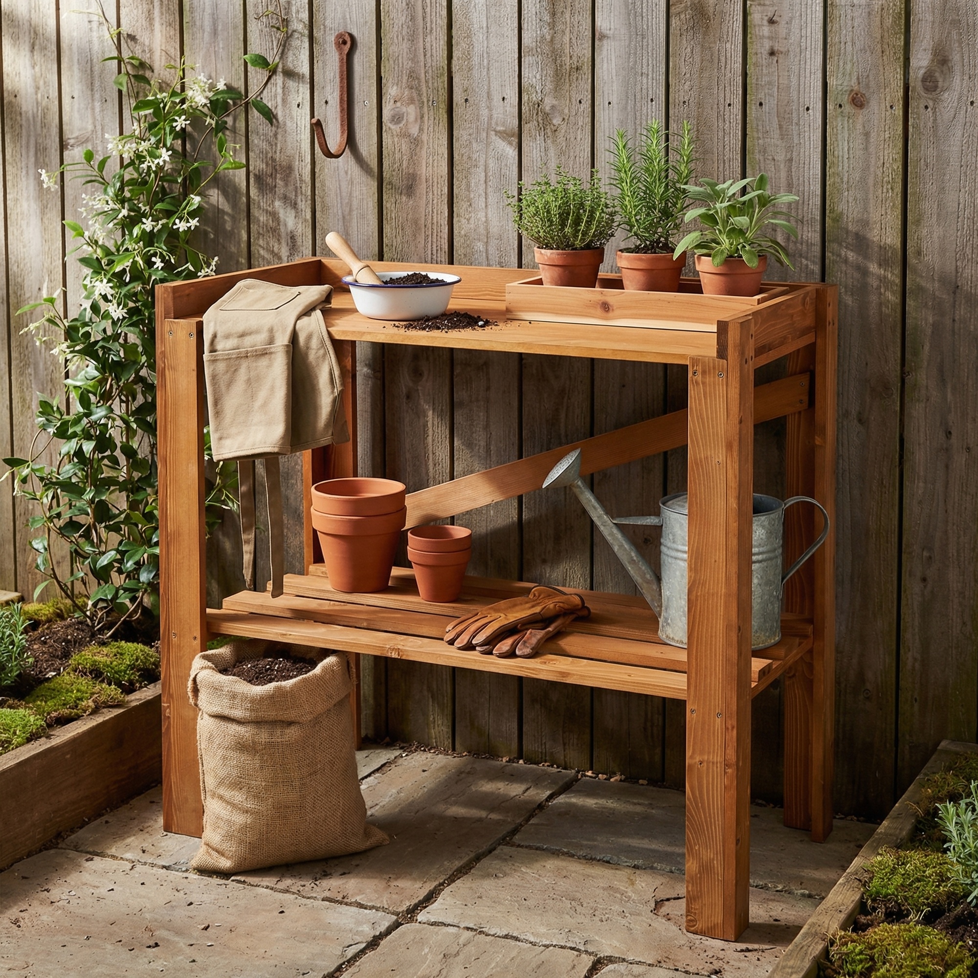 CHUNK Wax Treated Garden Potting Table - Dark Wood