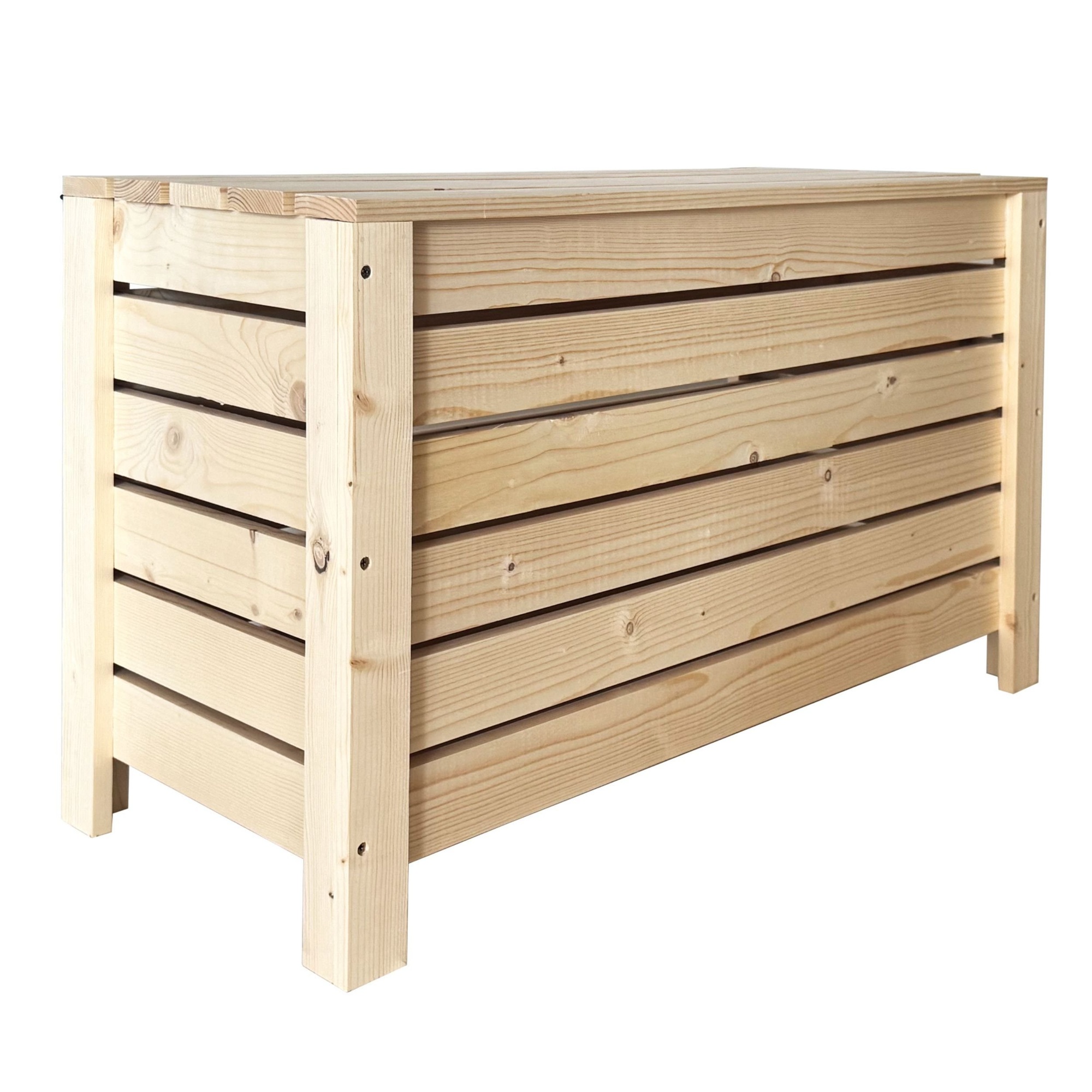CHUNK Wide Slatted Storage Crate Box with Lid - Light Wood