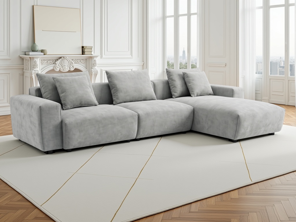 GREYFORD Fabric 3 Seater L Shaped Corner Sofa - Reversible Facing - Grey