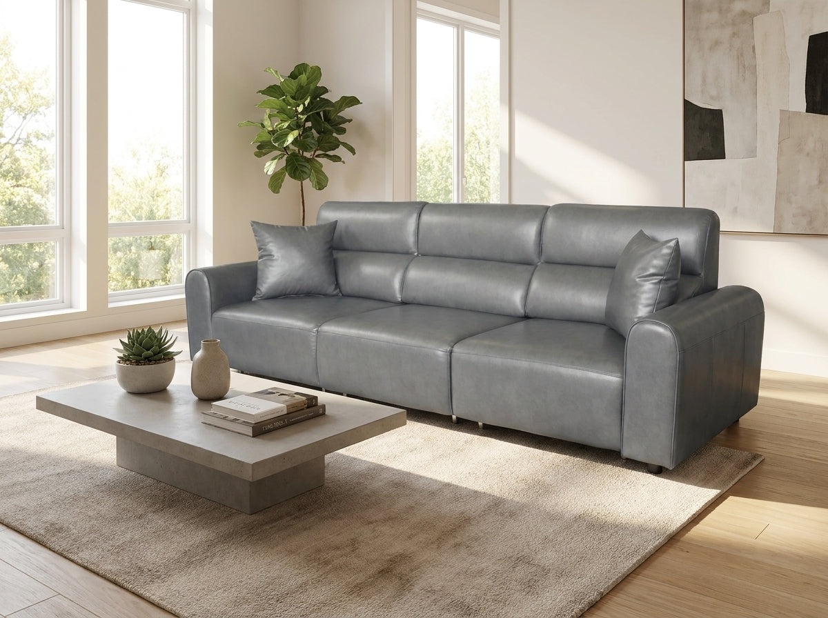 LINDMERE Leather 3 Seater Electric Sofa Bed - Grey