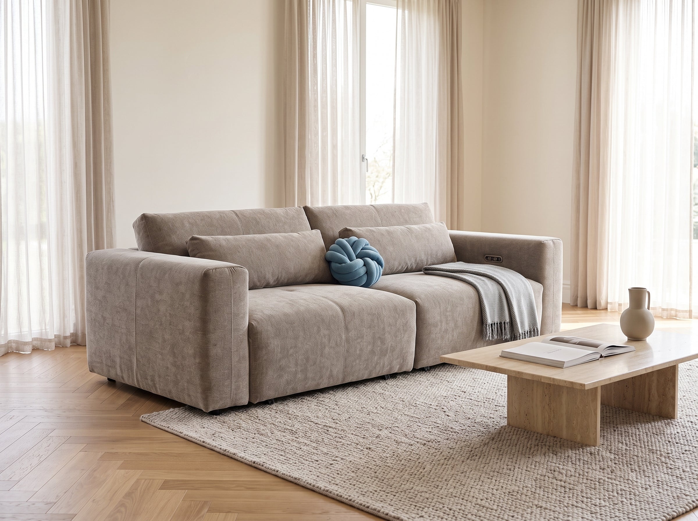 YARNTON Fabric 2 Seater Electric Sofa Bed - Beige