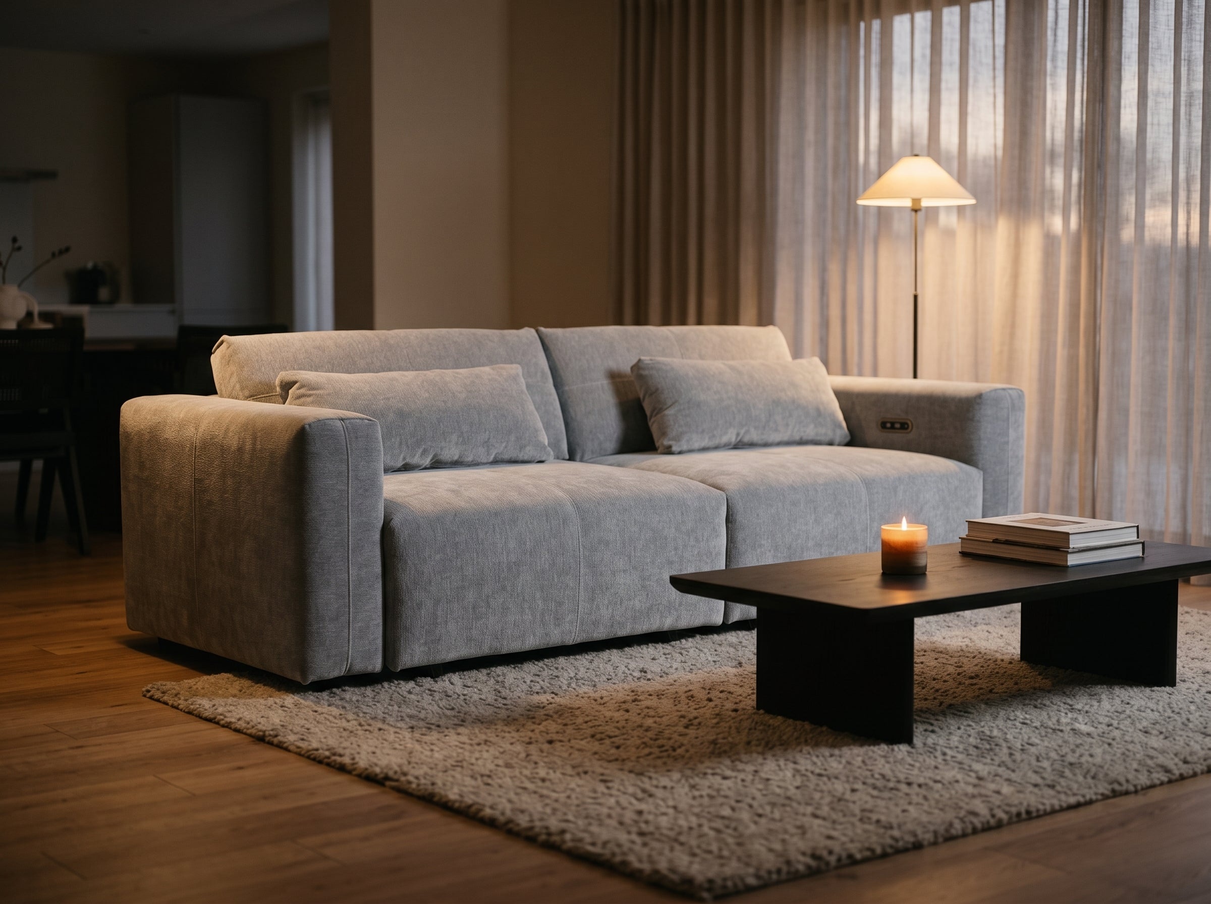 YARNTON Fabric 2 Seater Electric Sofa Bed - Grey