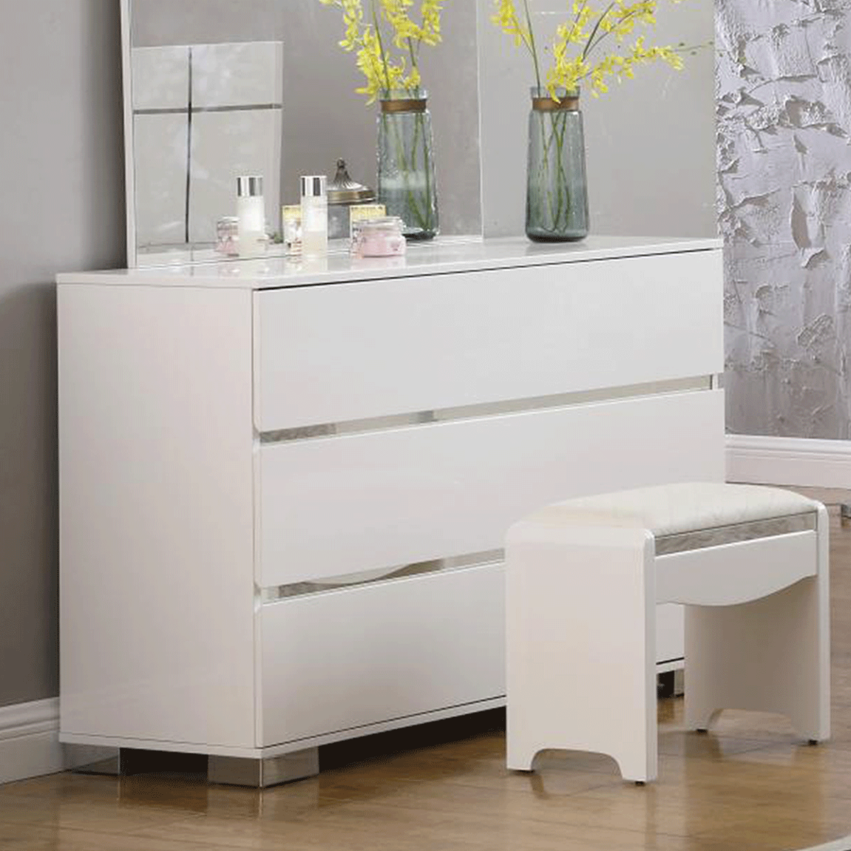 Dressing Table - ZINCK 3 Drawer Dresser Clear 110cm - Sigrid Mills