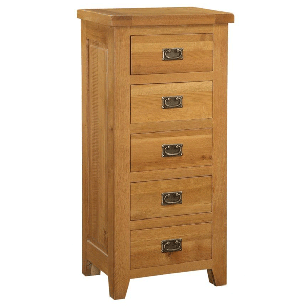 ALTONA Oak Finish Chest of Drawers - Tallboy, Medium-sized, 5 Drawers - Sigrid Mills