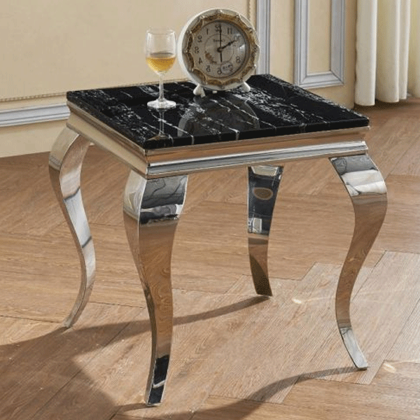 Kendal Marble Lamp Table with Stainless Steel Base - Natural Stone - Sigrid Mills