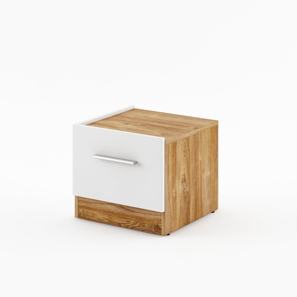 Bedside Table - DENIRO DT-03L Nightstand White Matt and Oak Sterling 40cm - Art Nest