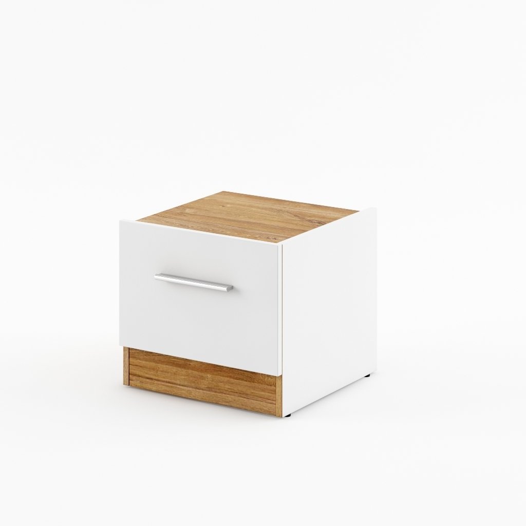 Bedside Table - DENIRO DT-03P Nightstand White Matt and Oak Sterling 40cm - Art Nest
