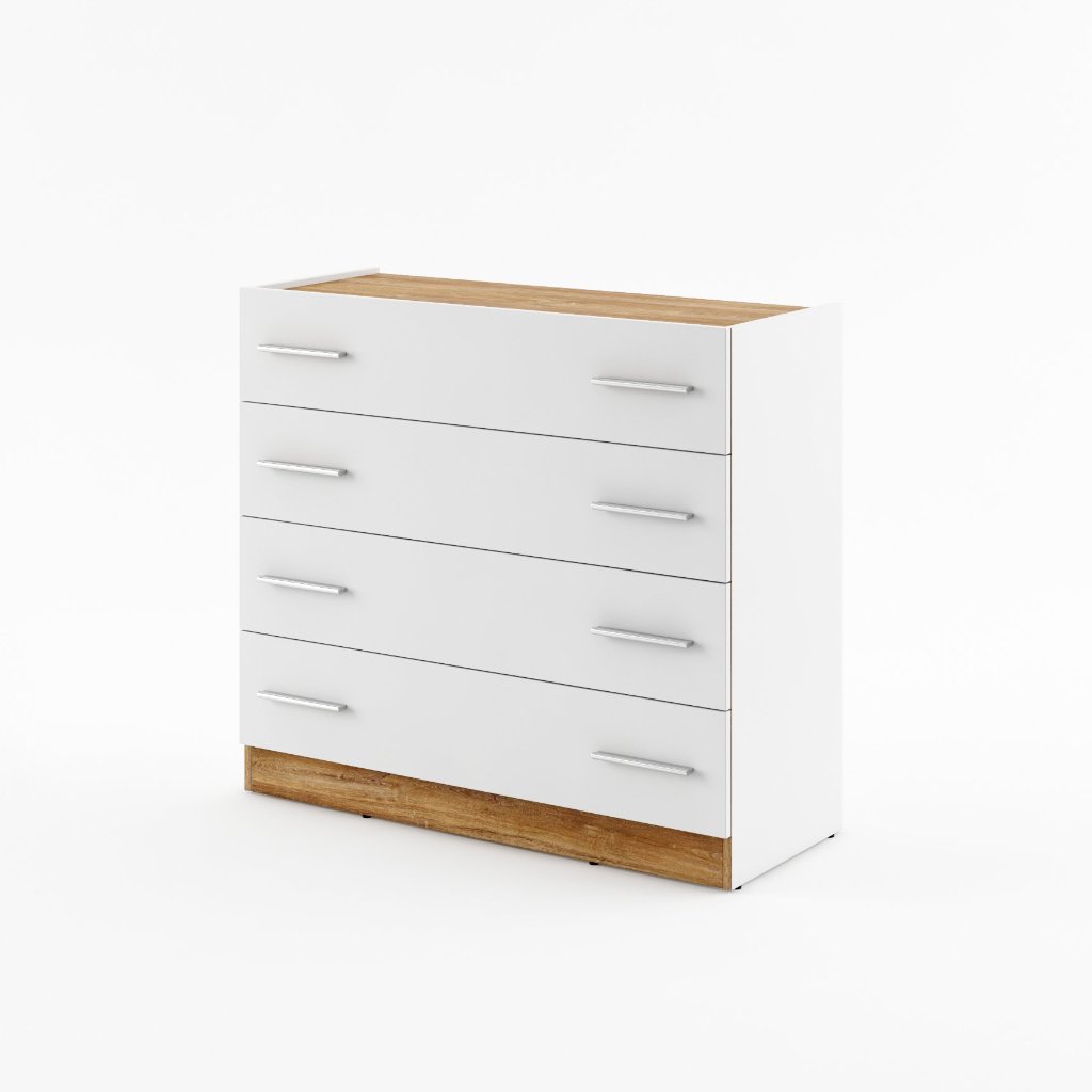 DENIRO White Chest of Drawers - Medium-sized, 4 Drawers - Art Nest