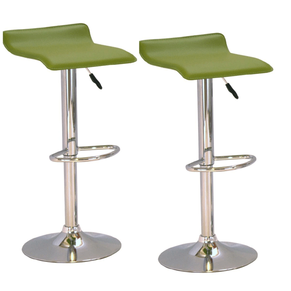 Salford Chrome Bar Stool Pair with Adjustable Features - Green - Sigrid Mills