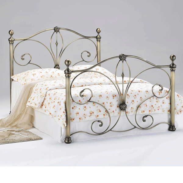 Ballymena Stylish Headboard Metal Bed Frame in Antique Brass Finish - Double Bed - Sigrid Mills