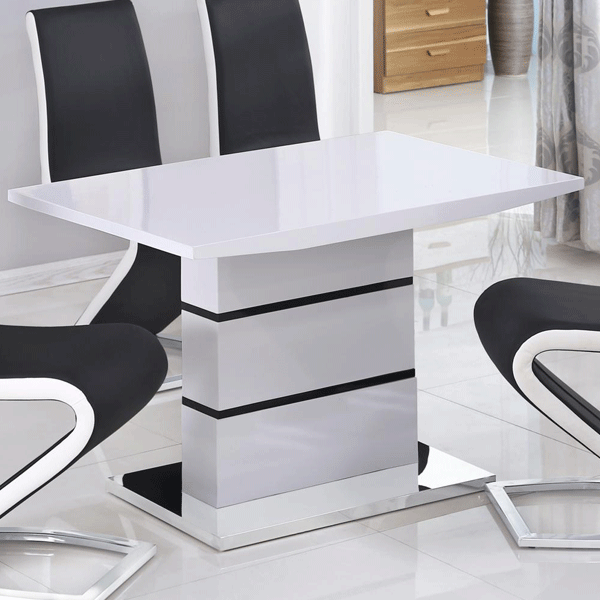 Modern Dining Elegance Cardigan Small High Gloss Dining Table with Chrome Base - White and Black - Sigrid Mills