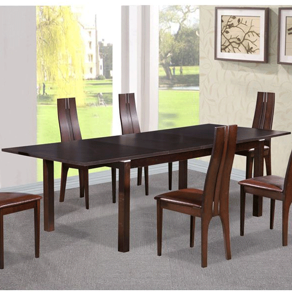 Hove Solid Beech Dining Set with Dark Walnut Veneer Tabletop and 6 Chairs - Sigrid Mills
