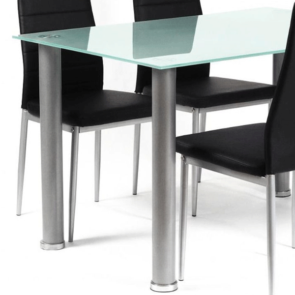 Cosette Cyrus Glass Top Dining Table - Silver - Sigrid Mills