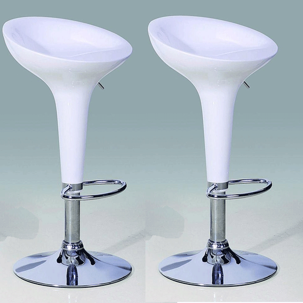 Bolton Chrome Bar Stool Pair with Adjustable Features - White - Sigrid Mills