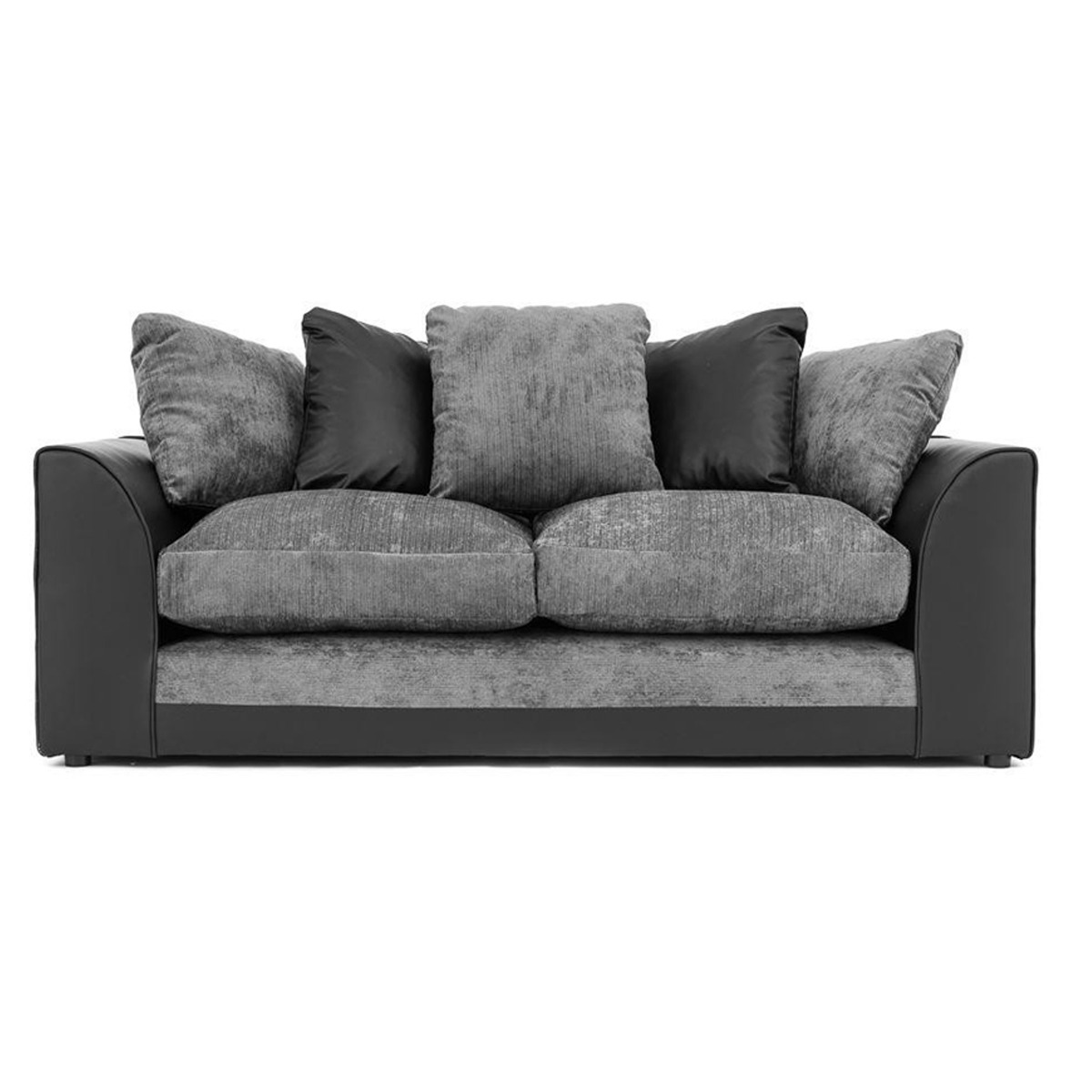 DYLAN Faux Leather and Chenille Fabric 3 Seater Scatterback Sofa - Black and Grey - Home Done