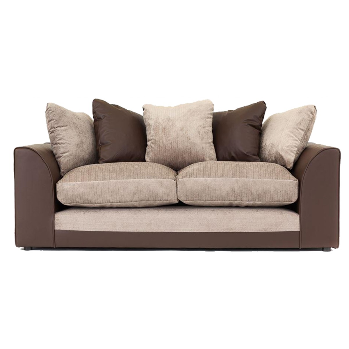 DYLAN Faux Leather and Chenille Fabric 3 Seater Scatterback Sofa - Brown and Beige - Home Done