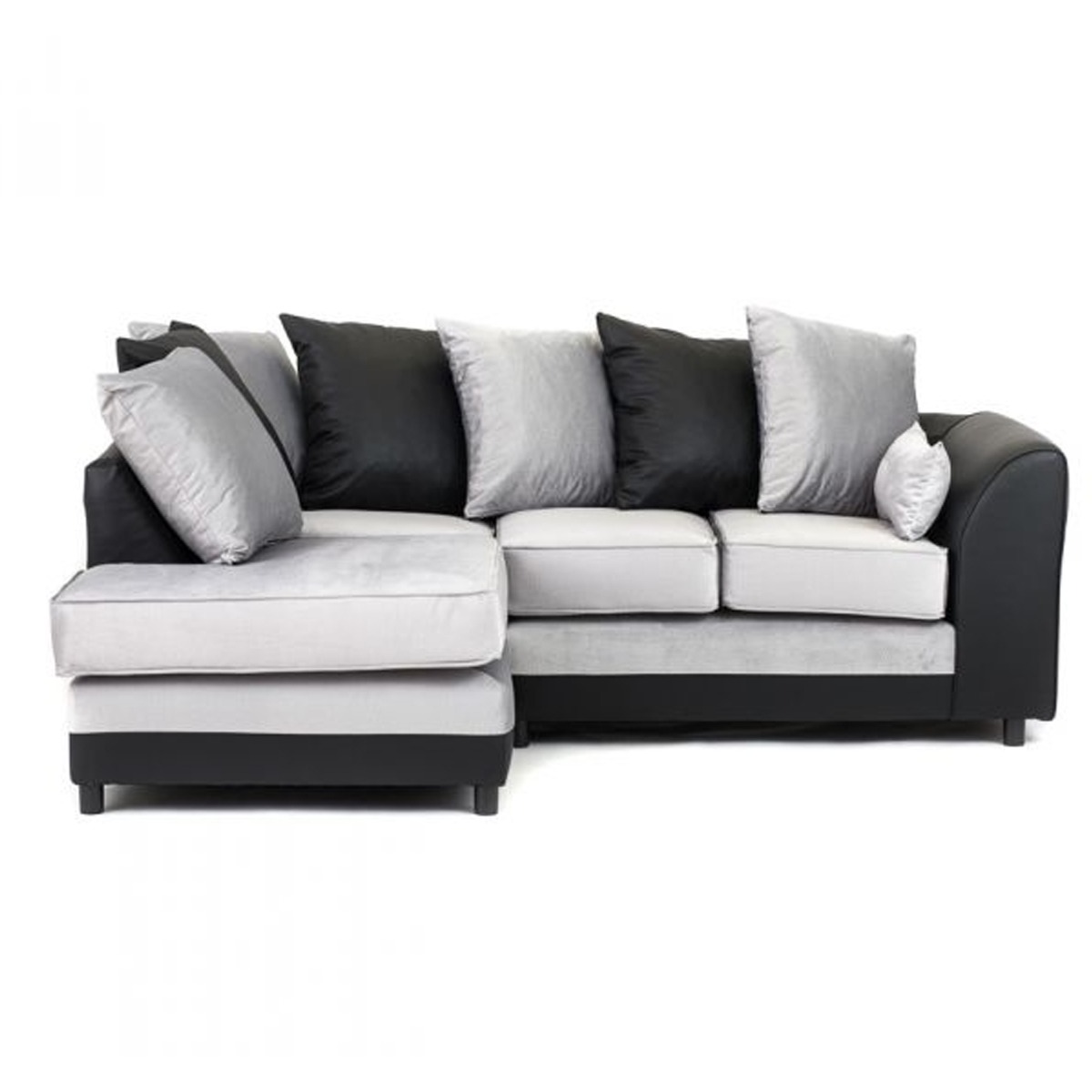 DALPORT Velvet 4 Seater L Shaped - Left Hand Facing Corner Sofa - Black with Light Grey - Interior Masters