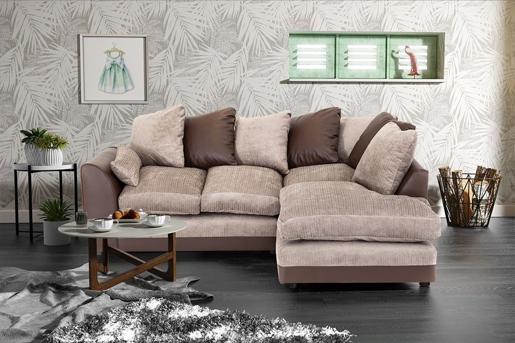 Dylan Chenille Fabric Corner Sofa in Brown and Beige - Home Done