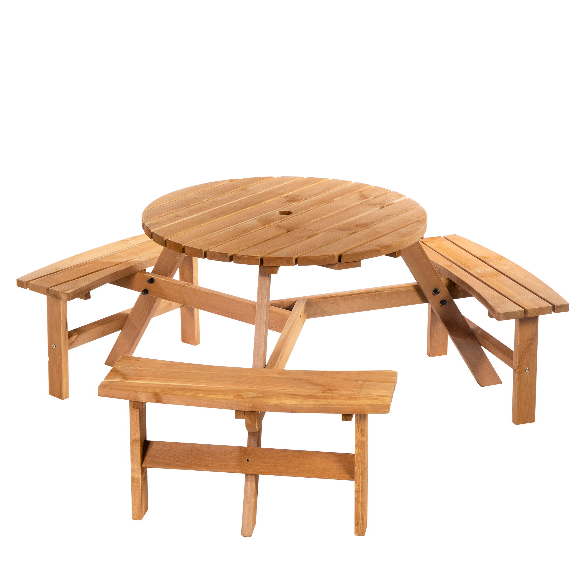 Fir Wood Pub Parasol Table and Bench Set 6 Person Heavy Duty Patio Dining Garden Outdoor Furniture - Life Essentials